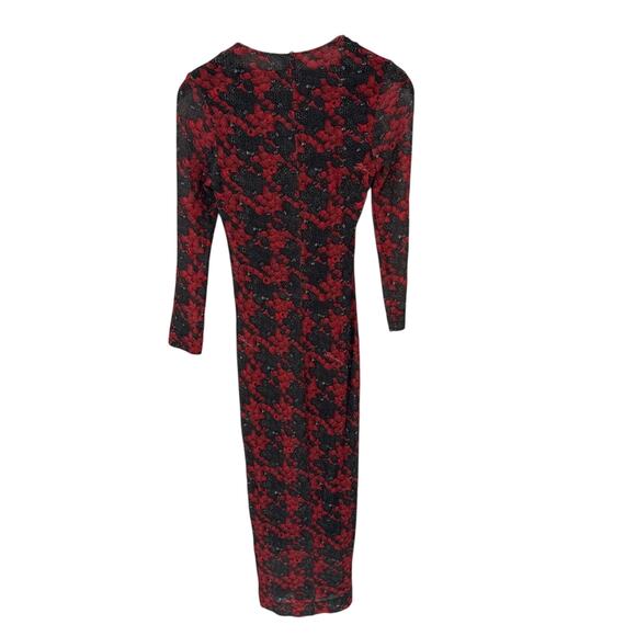 Just Cavalli Midi Dress Ruche Half Sleeve V Neck Mesh Y2K Red Black Size 40 2 - Picture 5 of 8